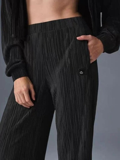 Sport Yoga taille haute pantalon droit femmes plié ample jambe large pantalon respirant décontracté solide taille élastique pantalons pour femmes