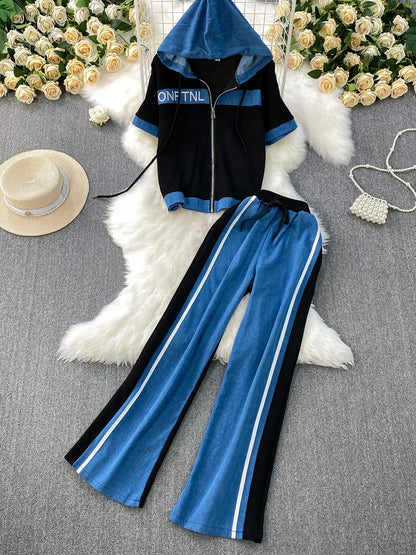 Veste à capuche costume de sport à la mode femmes été 2025 nouveau ensemble deux pièces populaire pantalon réducteur d'âge