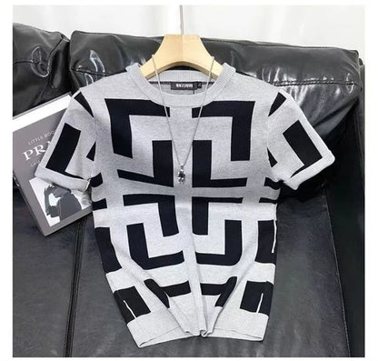 Polo BS été nouveaux hommes mince Vintage à manches courtes tricot t-shirt rayé imprimé col rond graphique t-shirts pour hommes Camiseta Masculina