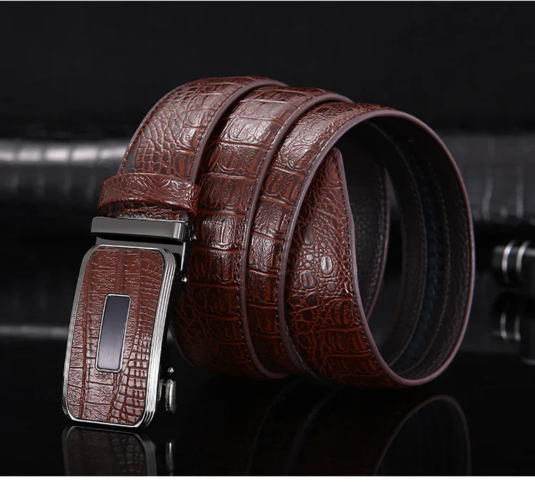 Ceinture en cuir véritable pour hommes d'affaires haut de gamme, 3.3cm, boucle automatique en alliage, peau de vache à deux couches, ceinture de costume décontractée pour hommes