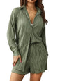 Ensemble de vêtements décontractés pour femmes, chemise froncée à manches longues, boutonnée et short, 2 pièces