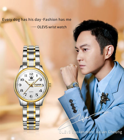OLEVS montre à Quartz de luxe pour femmes montre élégante en acier inoxydable lumineux étanche semaine Date montre-bracelet dames robe montre