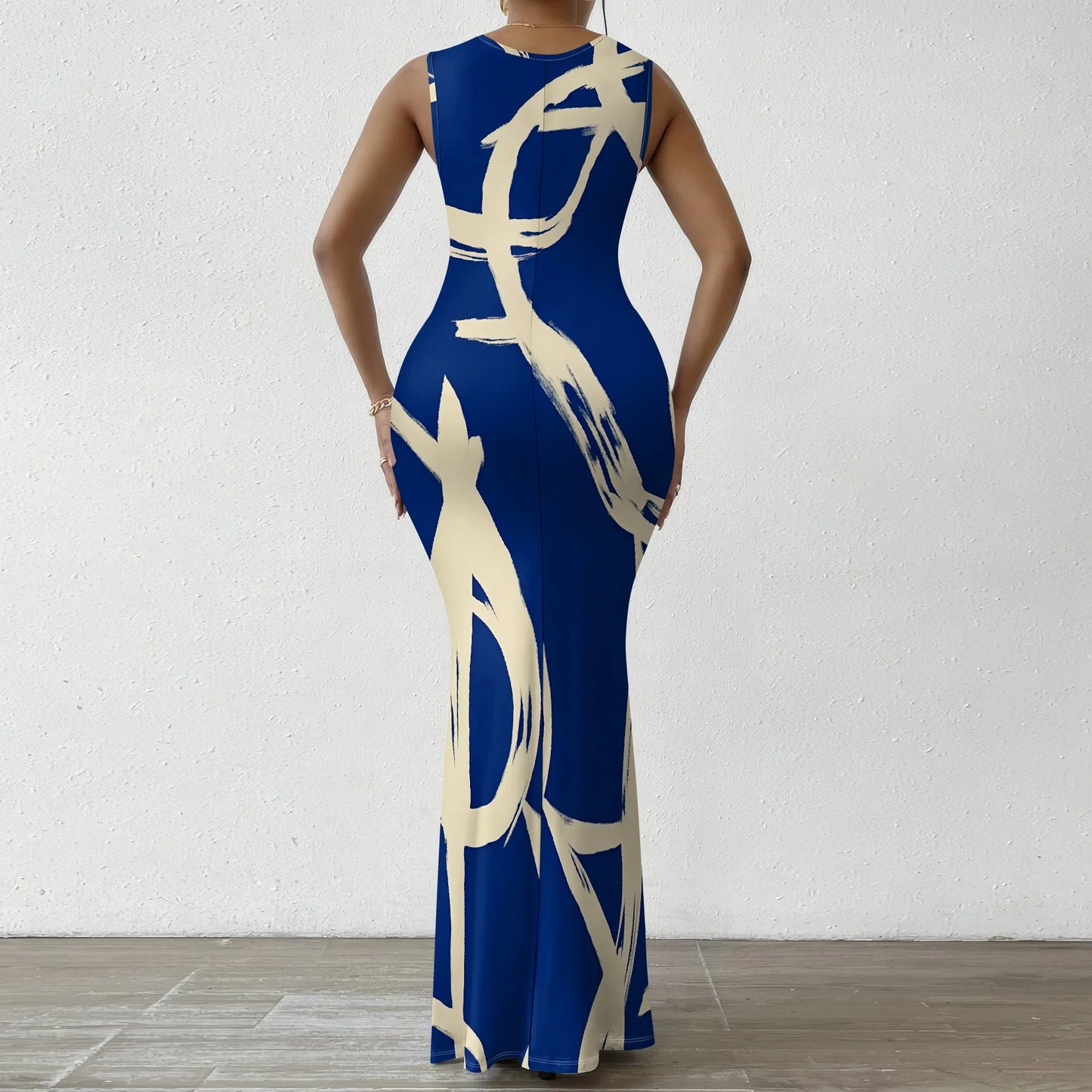 Robes d'invitées de mariage d'été pour femmes sirène élégante motif de rayures artistiques robe Maxi col en V sans manches robe de bal de soirée