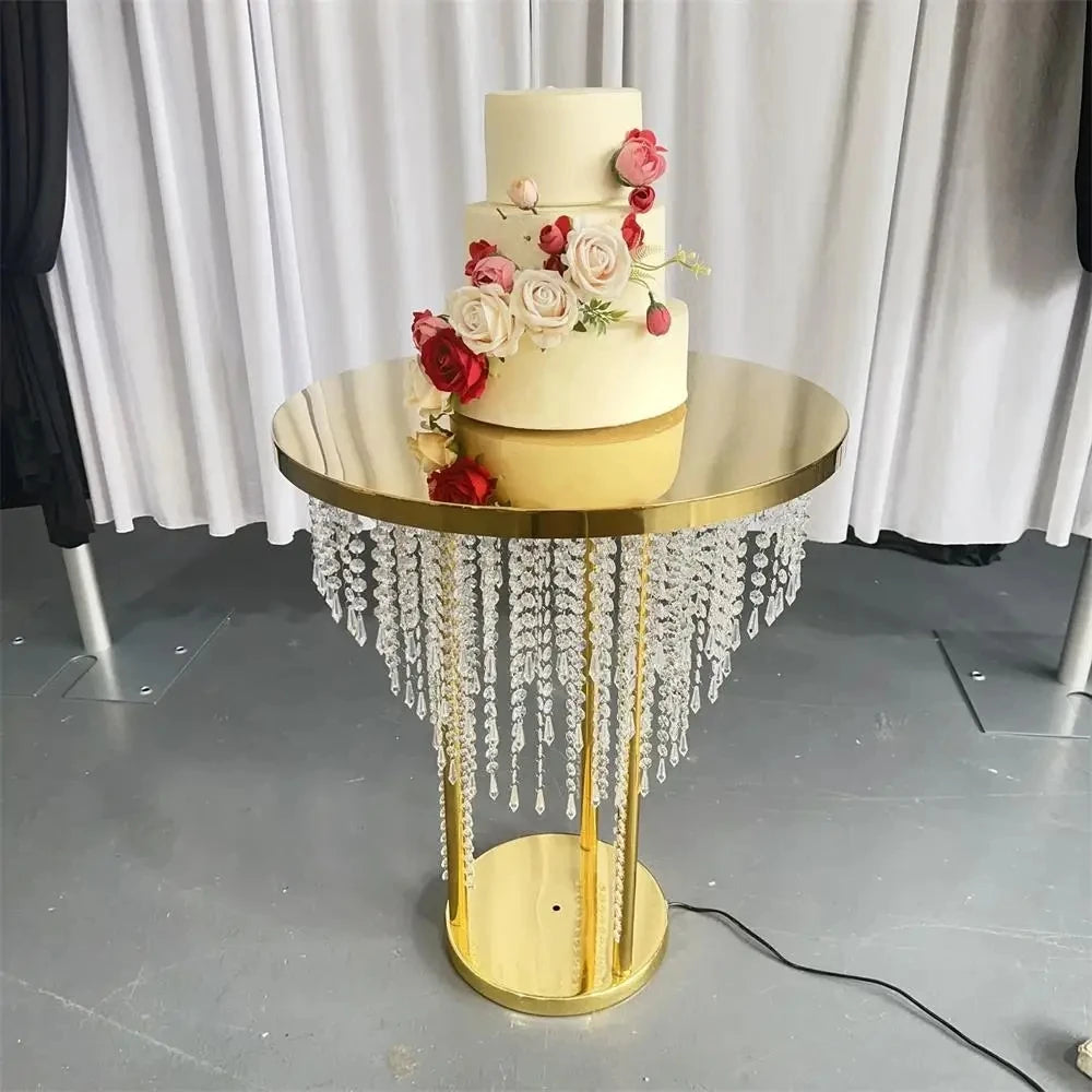 Rideau de perles de cristal, Table à gâteau, décoration de mariage, Table en métal avec éclairage, Table à gâteau en cristal de mariage