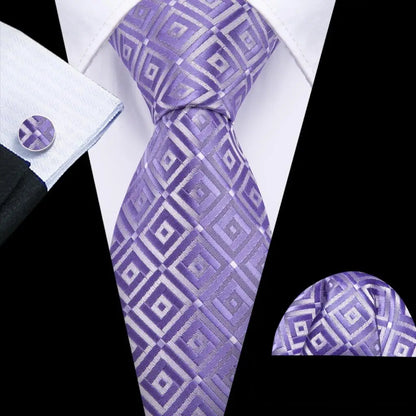 Barry.Wang violet lilas lavande soie hommes cravate mouchoir bouton de manchette ensemble Jacquard cravate florale pour homme mariage fête d'affaires