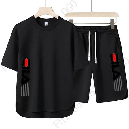 T-shirt et short décontractés à col rond pour hommes, deux pièces, imprimé à la mode, respirant, costume à manches courtes, nouvelle collection été 2025