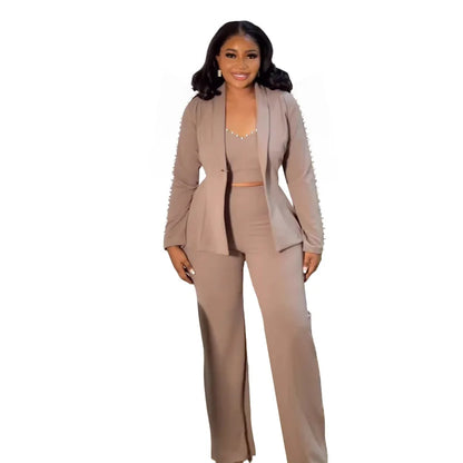 CM.YAYA – costume pantalon élégant pour femmes, Blazer à manches longues + haut assorti, ensemble deux pièces pour travail de rue OL, tenues d'automne en perles, 2025