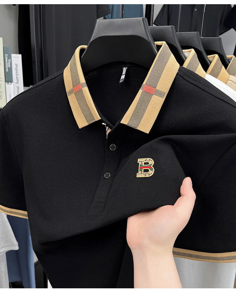Polo d'été à manches courtes pour hommes, mode golf, design haut de gamme, broderie en soie glacée exquise, T-shirt respirant, 2025