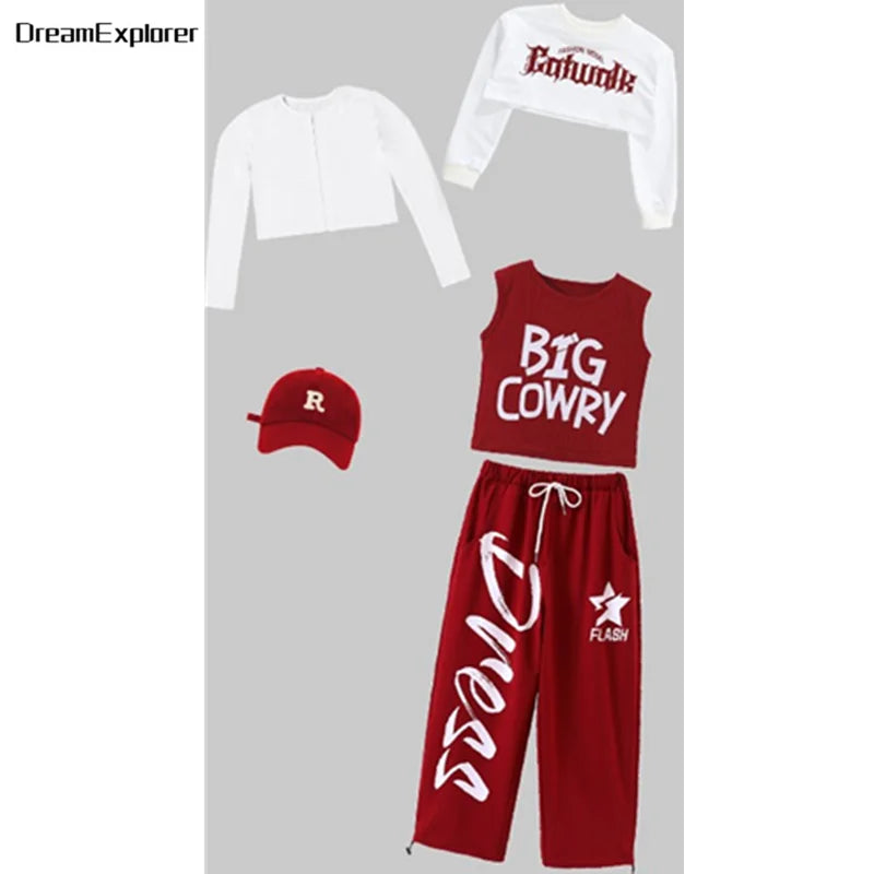 Filles K-pop haut court mode lettres Sport Joggers pantalon fille groupe vêtements ensembles enfants Hip Hop Streetwear enfants Jazz Costumes
