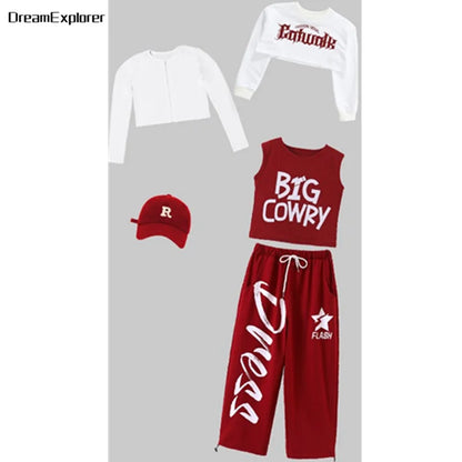 Filles K-pop haut court mode lettres Sport Joggers pantalon fille groupe vêtements ensembles enfants Hip Hop Streetwear enfants Jazz Costumes