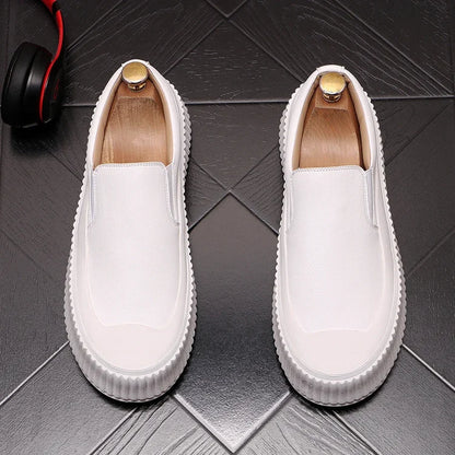 Mocassins en cuir à plateforme épaisse pour hommes, chaussures décontractées, chaussures de planche plates rehaussantes, nouveau, 2025