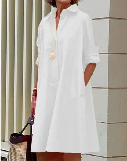 Mcdv-Robe chemise blanche longue pour femme, robe coréenne décontractée, robe rétro, cardigan asymétrique, taille moyenne, printemps et automne