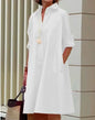 Mcdv-Robe chemise blanche longue pour femme, robe coréenne décontractée, robe rétro, cardigan asymétrique, taille moyenne, printemps et automne