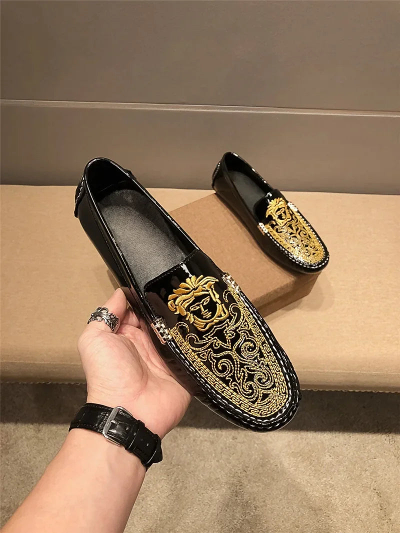 Chaussures Décontractées en Cuir Verni Astronomique Souple pour Homme, Style Coréen, Décontracté, en Une Étape, Style Britannique, pour Paresseux, Nouvelle Collection Printemps Été