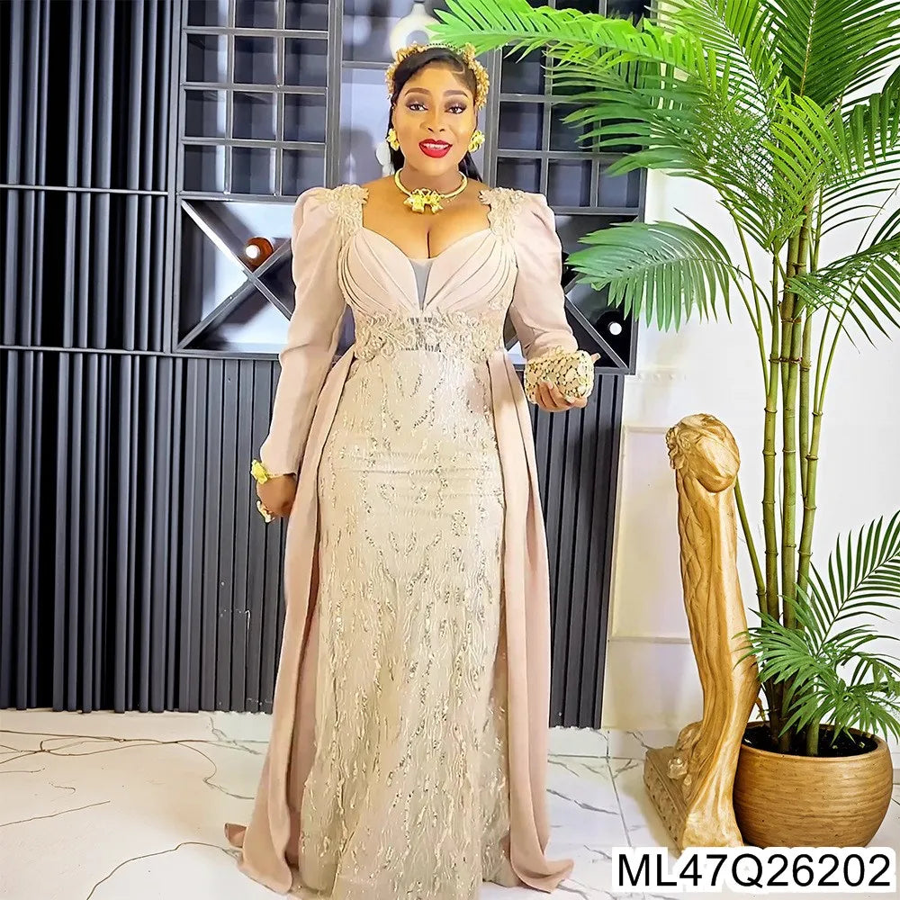 Robe de soirée à paillettes pour femmes, grande taille, col en v, dos nu, S10272