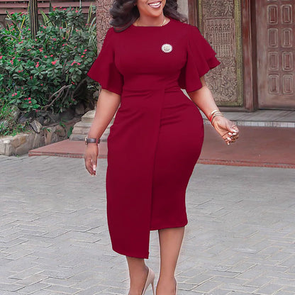 Robe Africaine à Manches Courtes et Col Rond pour Femme, Vêtement de Couleur Unie, Longueur aux Genoux, Mode d'Été