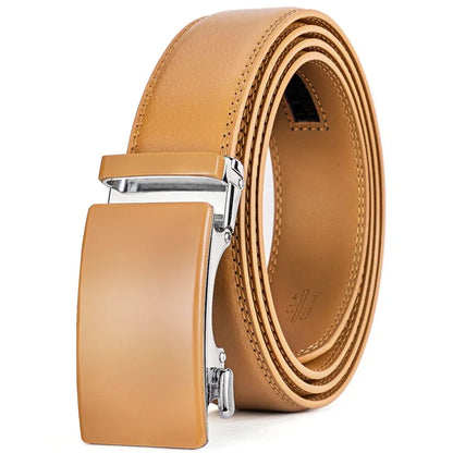 Plyesxale-Ceinture en cuir véritable pour homme, ceinture habillée à cliquet, haute qualité, automatique, bleu, rouge, marron clair, environnement B36