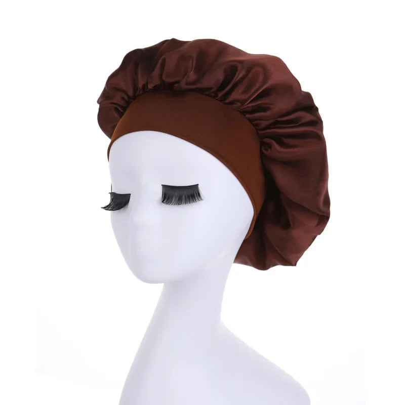 Femmes Satin solide à large bord chapeau de couchage nuit Bonnet de nuit soins des cheveux Bonnet Bonnet de nuit pour femmes hommes unisexe casquette bonnet de nuit