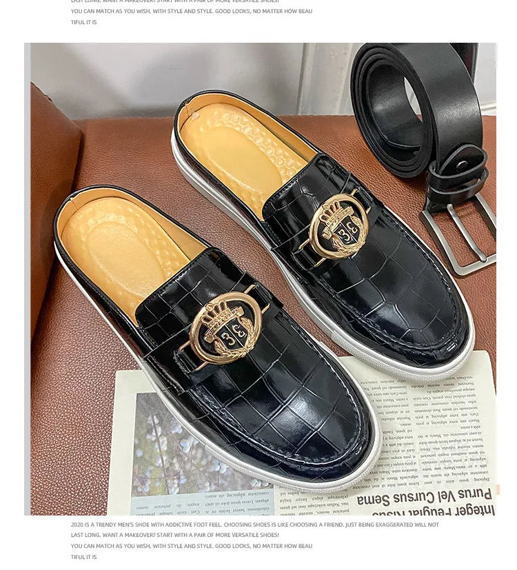 Mocassins en cuir de style britannique pour hommes, demi-chaussures marron, chaussures à enfiler, confortables et respirantes, haute qualité, été