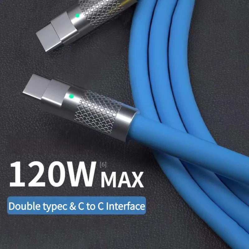 120w 6a Charge Super rapide PD Type C câble en Silicone liquide Charge rapide 1M 2M câble Usb câble de chargeur Usb C à C