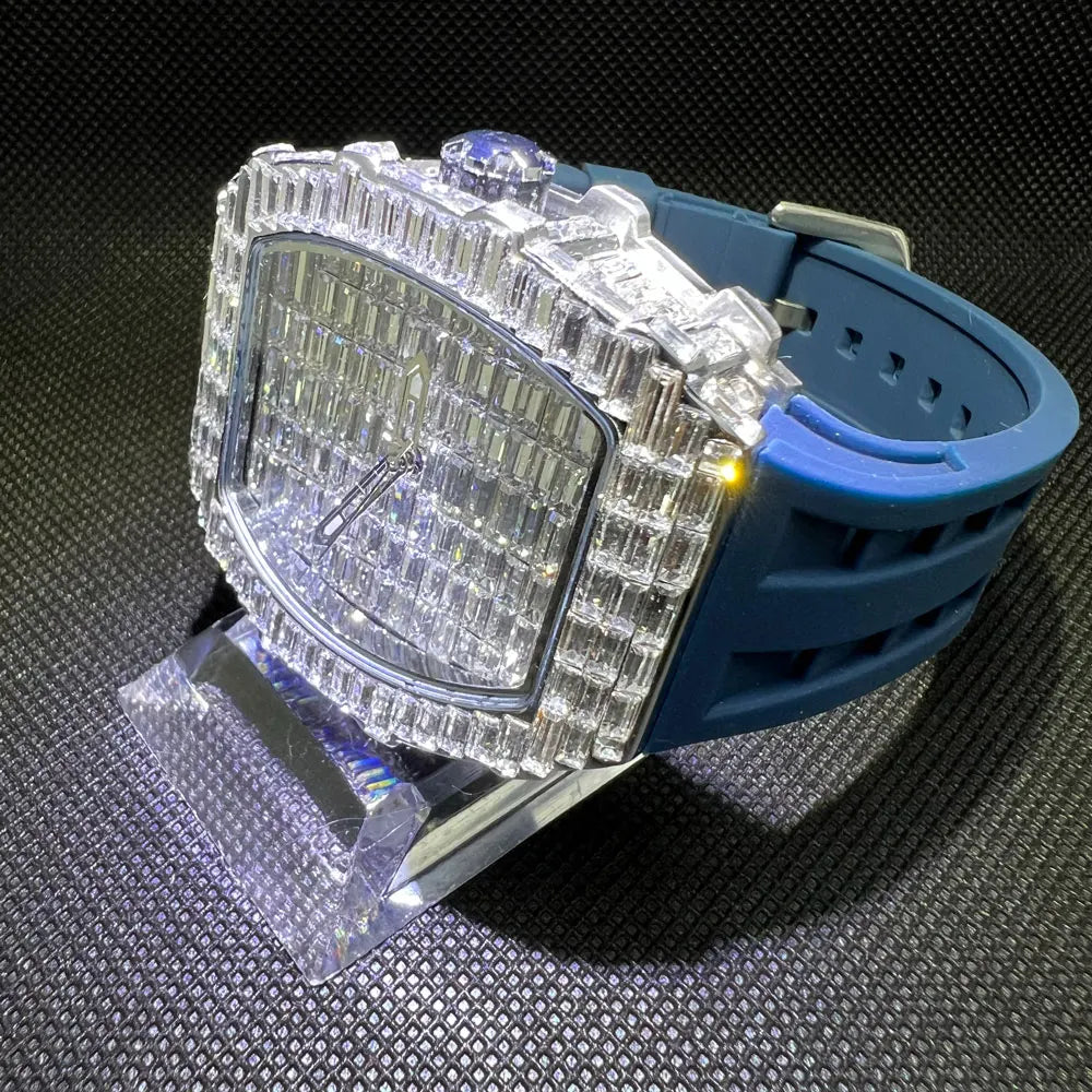 Montre-bracelet à Quartz pour hommes, marque de luxe, nouvelle collection créative, carrée, diamant scintillant, bracelet en caoutchouc, grand visage, cadeau, 2024