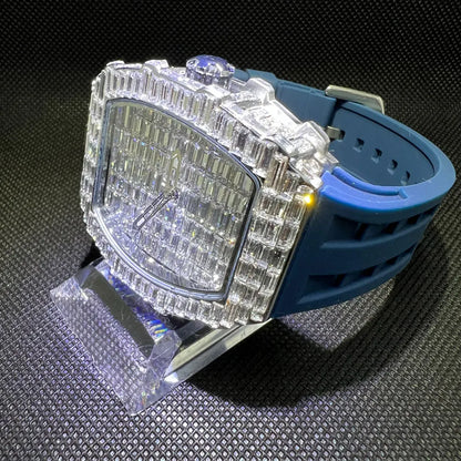 Montre-bracelet à Quartz pour hommes, marque de luxe, nouvelle collection créative, carrée, diamant scintillant, bracelet en caoutchouc, grand visage, cadeau, 2024