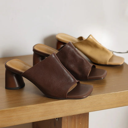 Sandales d'été en peau de mouton souple pour femmes, diapositives ald-on, talon rond de 6cm, élégantes, dames, grande taille 34-41, escarpins habnommée quotidiens minces, chaussures
