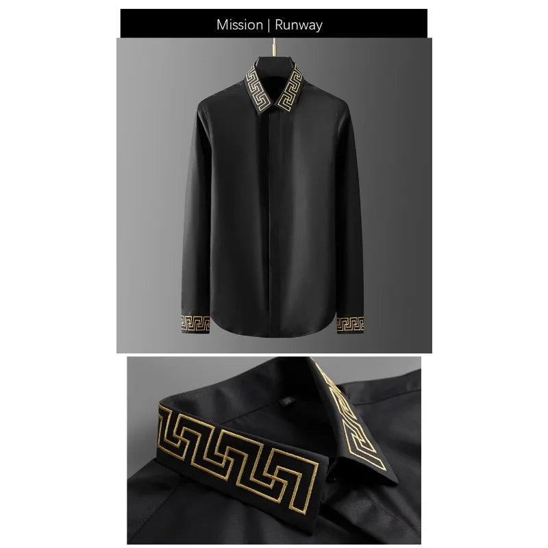 2025 nouveau été hommes à manches longues chemise automne marée marque col manchette broderie Non-fer mode personnalité haute qualité chemise