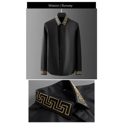 2025 nouveau été hommes à manches longues chemise automne marée marque col manchette broderie Non-fer mode personnalité haute qualité chemise