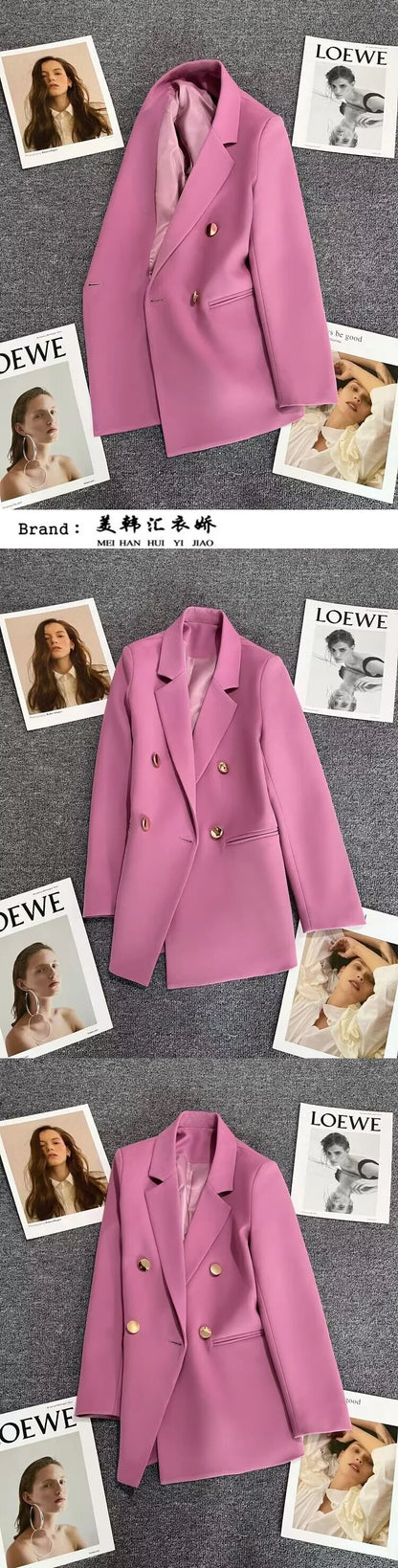 Couleur bonbon OL Blazer printemps automne cranté à manches longues Double boutonnage bouton en métal mince poche Blazer manteaux ZXFS-S602