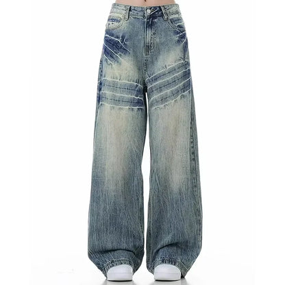 Jean Baggy craquelé pour homme, pantalon Y2k Harajuku, Vintage, délavé, droit, en Denim, Punk Goth, nouvelle collection 2025