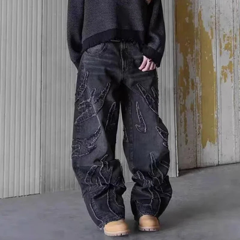 Hommes Baggy Esthétique Streetwear Jeans Mâle Rétro Mode Jambe Large Denim Pantalon Graphique Brodé Designer Hip Pop Denim Pantalon