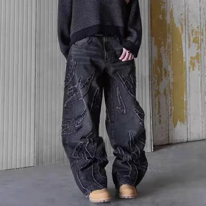 Hommes Baggy Esthétique Streetwear Jeans Mâle Rétro Mode Jambe Large Denim Pantalon Graphique Brodé Designer Hip Pop Denim Pantalon