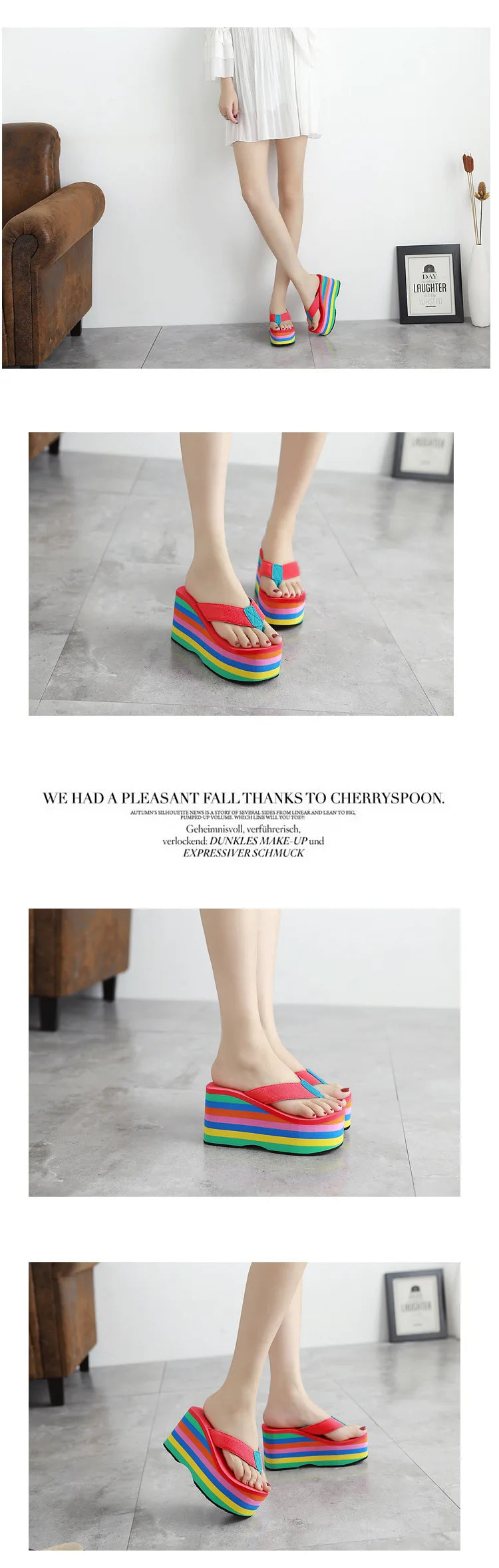 Tongs arc-en-ciel pour femmes, sandales de plage d'été, sangle givrée, pantoufles à talons compensés très hauts, pantoufles d'extérieur d'été