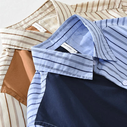 2025 nouvelle chemise pour hommes à manches longues épissage rayure chemises décontractées printemps hommes vêtements hauts pur coton vêtements pour homme usage quotidien