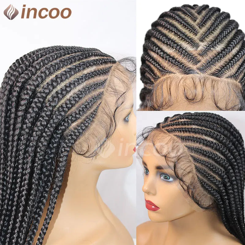 Perruque tressée synthétique Cornrow Box, perruques Full Lace Front, tresses tribales, perruque tressée Jgreeting Box, perruque tressée Faux Locs sans nœuds, 36 po