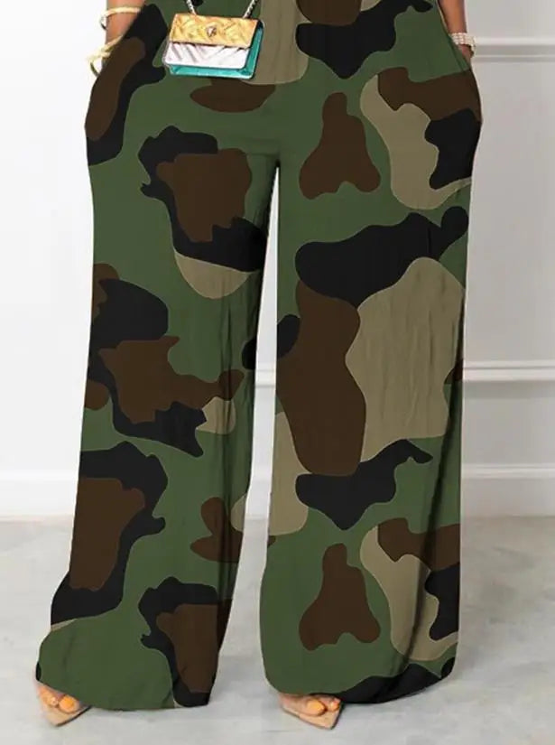 Combinaison décontractée à col montant pour femme, fibres de poche, imprimé abstrait, non commandé, jambe large, 03, 2023