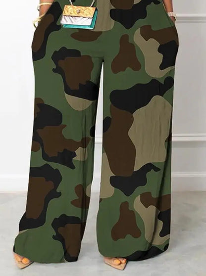 Combinaison décontractée à col montant pour femme, fibres de poche, imprimé abstrait, non commandé, jambe large, 03, 2023