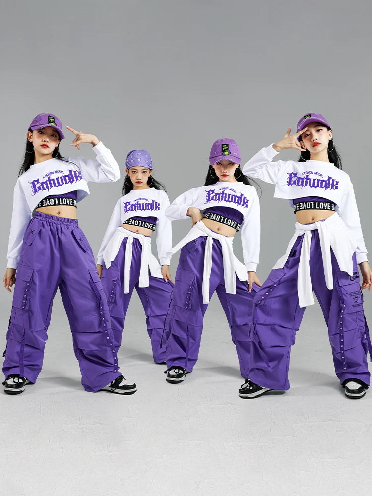 Haut court K-pop pour filles, pantalons cargo, cardigan de danse de rue pour enfants, olympiques streetwear pour enfants, ensembles de vêtements de groupe de filles Jazz