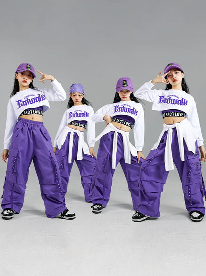 Haut court K-pop pour filles, pantalons cargo, cardigan de danse de rue pour enfants, olympiques streetwear pour enfants, ensembles de vêtements de groupe de filles Jazz
