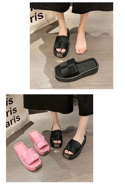 Pantoufles à plateforme de mode européenne pour femmes, nouvelles pantoufles astronomiques optiques, diapositives non aldes extérieures féminines, chaussures décontractées noires d'été, 2024