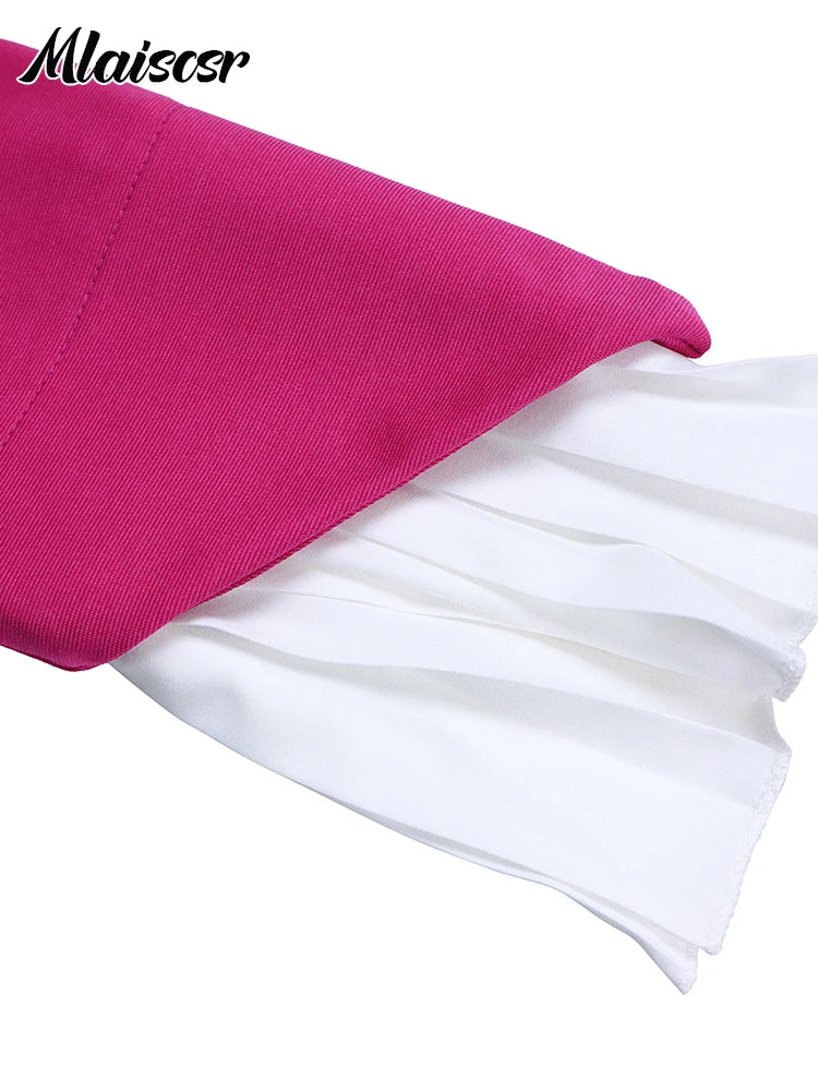 Mlaiscsr manches évasées bouton Blazer chemise hauts et pantalons à jambes larges plissés 2 deux pièces ensembles femmes élégant bureau dames tenues