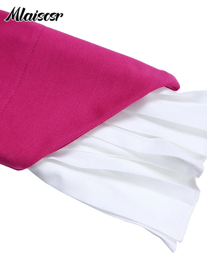 Mlaiscsr manches évasées bouton Blazer chemise hauts et pantalons à jambes larges plissés 2 deux pièces ensembles femmes élégant bureau dames tenues