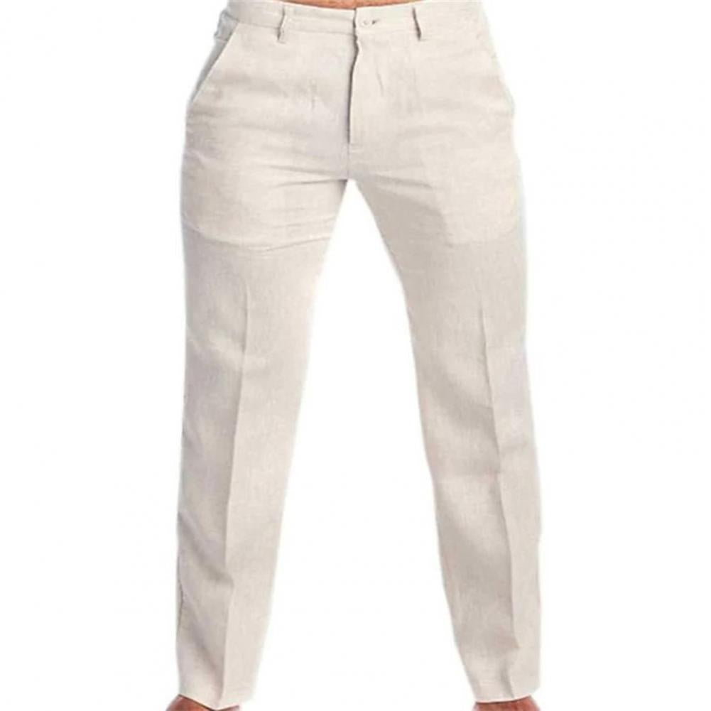 Pantalon en lin décontracté pour hommes, avec poches sur pied, couleur unie, blanc, gris, grande taille 3xl, élégant, mode, survêtement, Streetwear, 2023