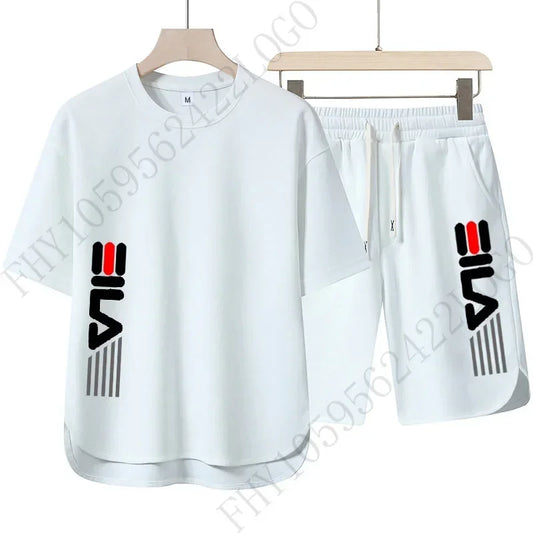 T-shirt et short décontractés à col rond pour hommes, deux pièces, imprimé à la mode, respirant, costume à manches courtes, nouvelle collection été 2025