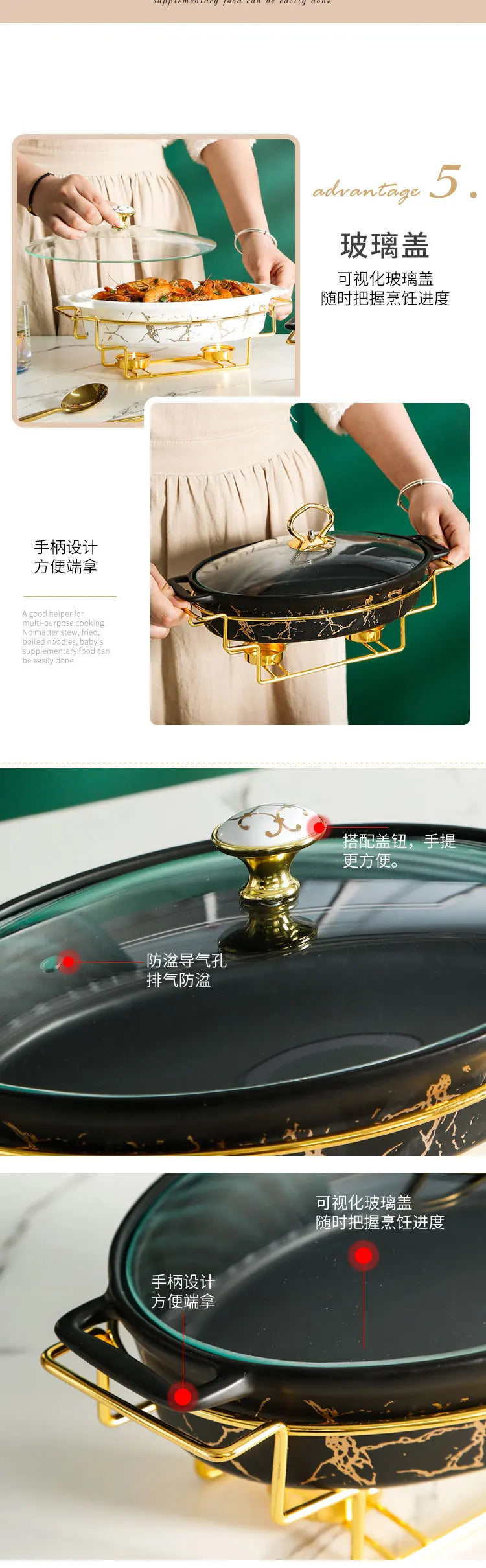 Vaisselle de visionneuse naren céramique nordique, casserole binaurale domestique, pot à soupe, hôtel, restaurant, ensemble de supports de pot chauffant à bougie