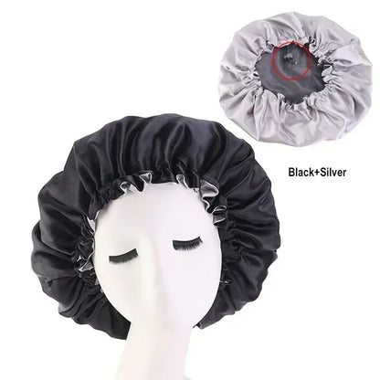 Bonnet en Satin réversible pour cheveux, Double couche réglable, couvre-tête pour dormir, accessoires de coiffure bouclés et élastiques