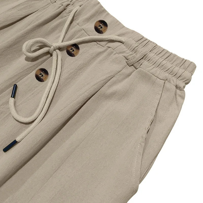Pantalon de plage confortable en coton et lin pour hommes, sangle droite, haute qualité, décontracté, printemps et automne, nouvelle mode, 2025