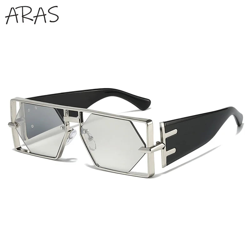 Steampunk Rectangle lunettes de Soleil Femmes Hommes 2025 De Luxe Creux En Métal Cadre Lunettes de Soleil Vintage Punk Hexagone Lunettes UV400 Nuances