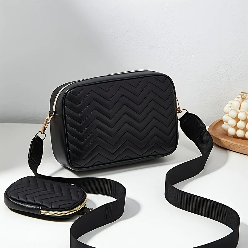 Sac carré à bandoulière minimaliste décontracté, avec Mini sac à main suspendu, sac à bandoulière à motif matelassé pour femmes, ensemble deux pièces